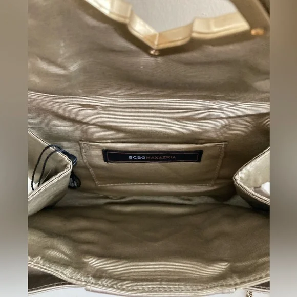 NWT BCBGMaxazria BCBG Satin Bow Clutch Purse Handbag Bag Gravel White Gold Y2K - Picture 6 of 9
